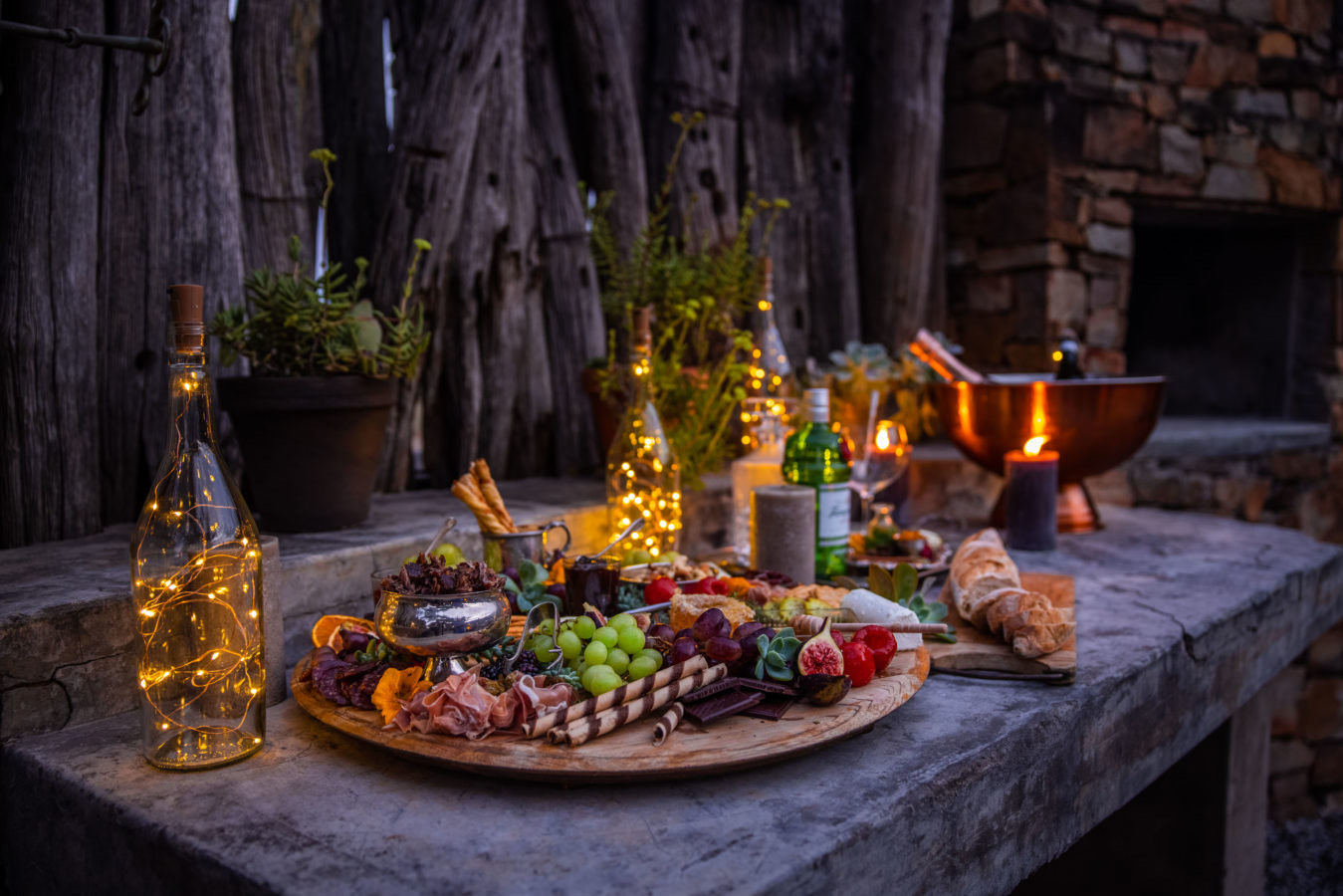 Grazing board laid out at dusk