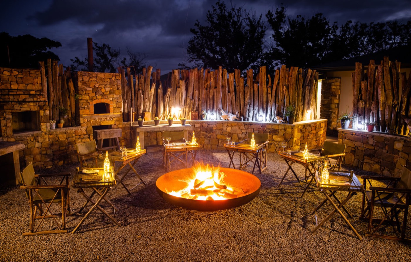 The boma fire pit after dark